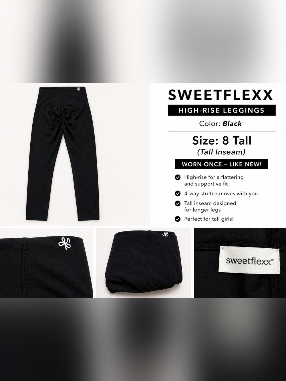 Size 8 TALL! - Sweetflexx High-Rise Black Leggings